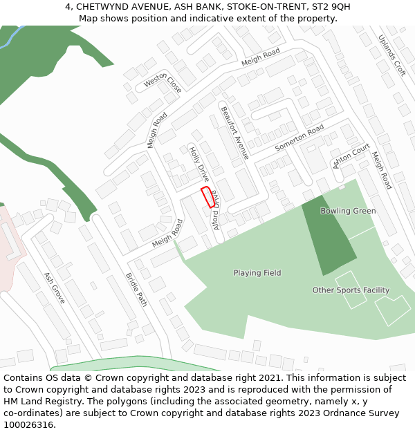4, CHETWYND AVENUE, ASH BANK, STOKE-ON-TRENT, ST2 9QH: Location map and indicative extent of plot