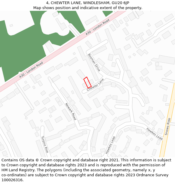 4, CHEWTER LANE, WINDLESHAM, GU20 6JP: Location map and indicative extent of plot