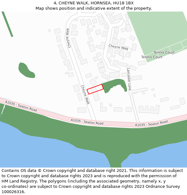 4, CHEYNE WALK, HORNSEA, HU18 1BX: Location map and indicative extent of plot
