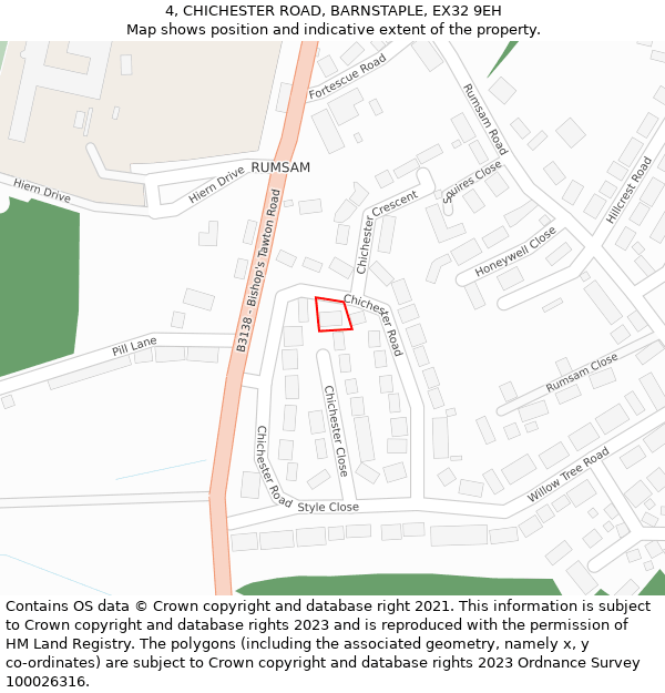 4, CHICHESTER ROAD, BARNSTAPLE, EX32 9EH: Location map and indicative extent of plot