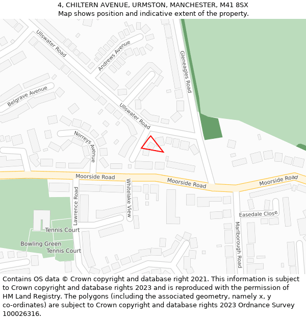 4, CHILTERN AVENUE, URMSTON, MANCHESTER, M41 8SX: Location map and indicative extent of plot