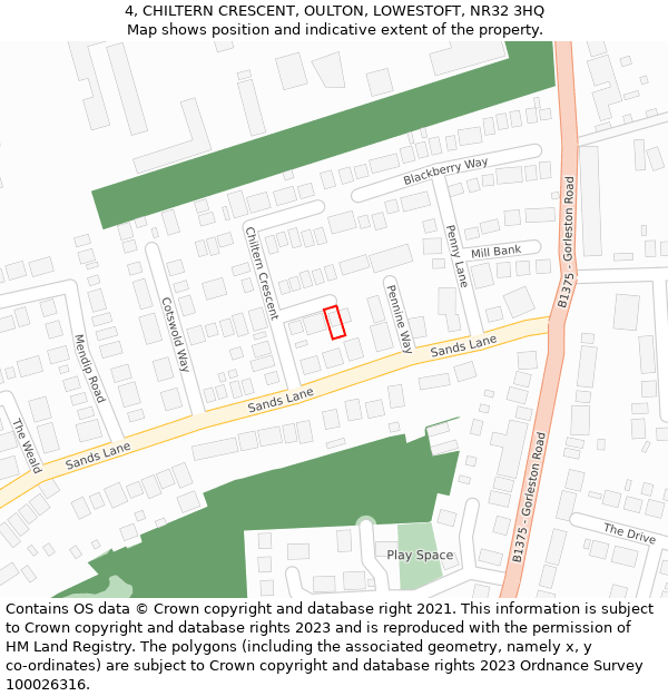 4, CHILTERN CRESCENT, OULTON, LOWESTOFT, NR32 3HQ: Location map and indicative extent of plot