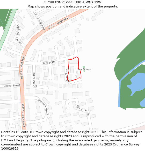 4, CHILTON CLOSE, LEIGH, WN7 1SW: Location map and indicative extent of plot