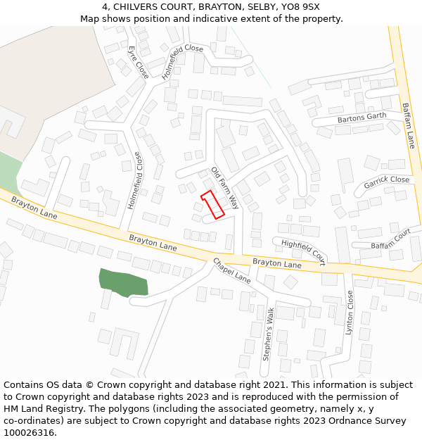 4, CHILVERS COURT, BRAYTON, SELBY, YO8 9SX: Location map and indicative extent of plot