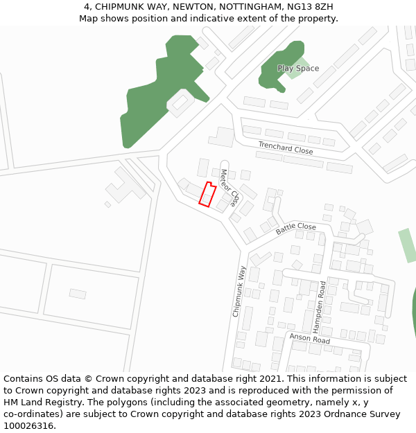 4, CHIPMUNK WAY, NEWTON, NOTTINGHAM, NG13 8ZH: Location map and indicative extent of plot