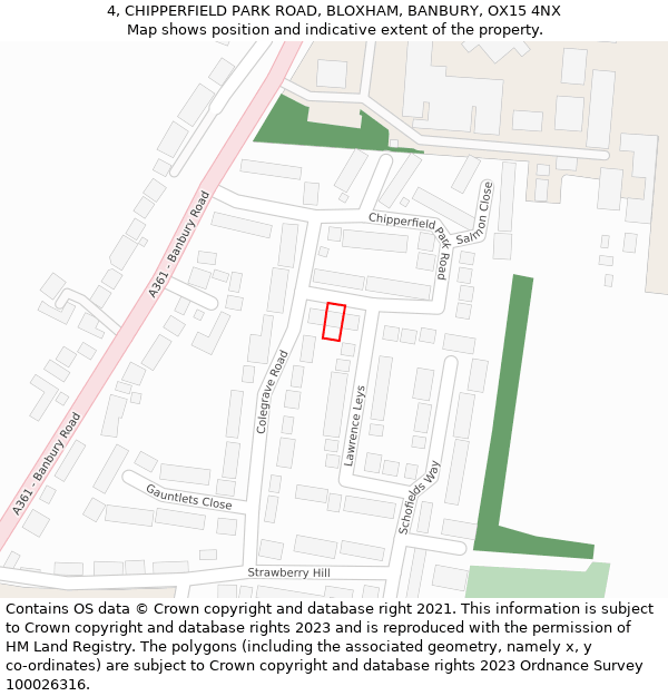 4, CHIPPERFIELD PARK ROAD, BLOXHAM, BANBURY, OX15 4NX: Location map and indicative extent of plot