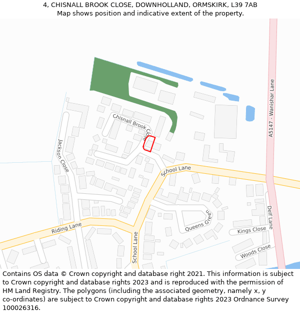 4, CHISNALL BROOK CLOSE, DOWNHOLLAND, ORMSKIRK, L39 7AB: Location map and indicative extent of plot