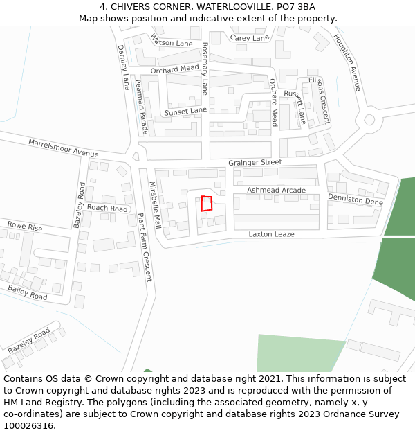 4, CHIVERS CORNER, WATERLOOVILLE, PO7 3BA: Location map and indicative extent of plot