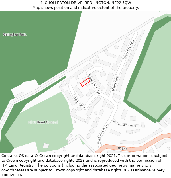 4, CHOLLERTON DRIVE, BEDLINGTON, NE22 5QW: Location map and indicative extent of plot