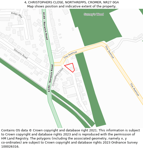 4, CHRISTOPHERS CLOSE, NORTHREPPS, CROMER, NR27 0GA: Location map and indicative extent of plot