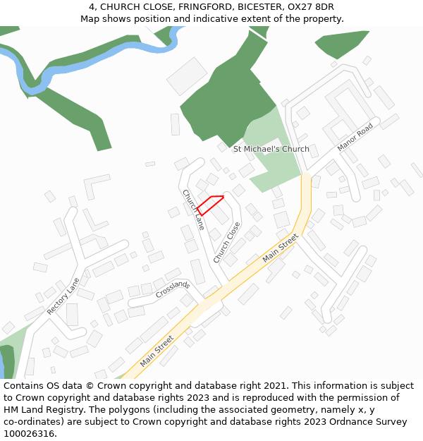 4, CHURCH CLOSE, FRINGFORD, BICESTER, OX27 8DR: Location map and indicative extent of plot