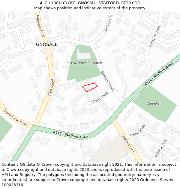 4, CHURCH CLOSE, GNOSALL, STAFFORD, ST20 0DD: Location map and indicative extent of plot