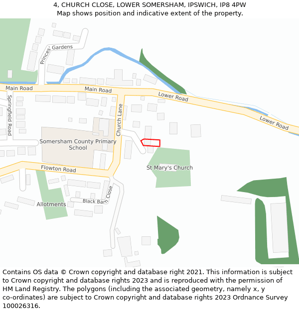 4, CHURCH CLOSE, LOWER SOMERSHAM, IPSWICH, IP8 4PW: Location map and indicative extent of plot