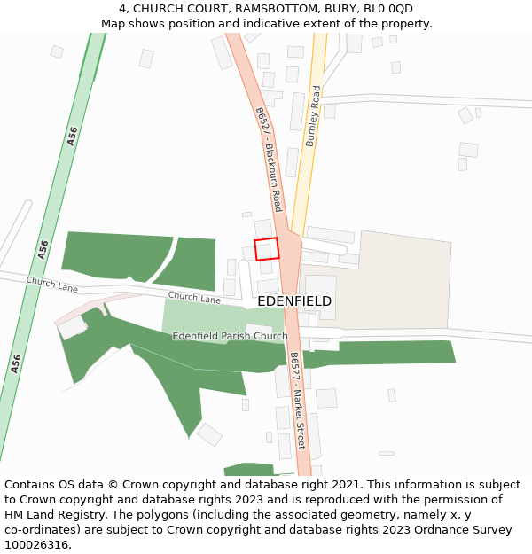 4, CHURCH COURT, RAMSBOTTOM, BURY, BL0 0QD: Location map and indicative extent of plot