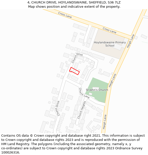 4, CHURCH DRIVE, HOYLANDSWAINE, SHEFFIELD, S36 7LZ: Location map and indicative extent of plot