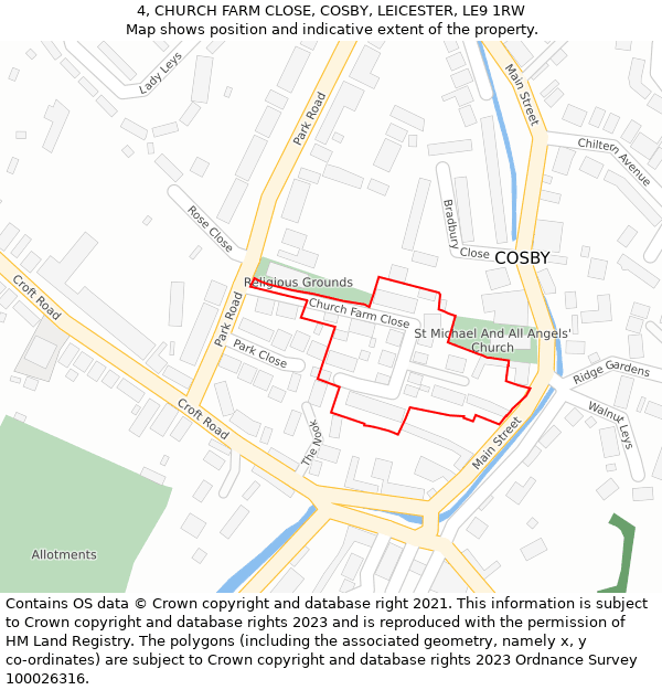 4, CHURCH FARM CLOSE, COSBY, LEICESTER, LE9 1RW: Location map and indicative extent of plot