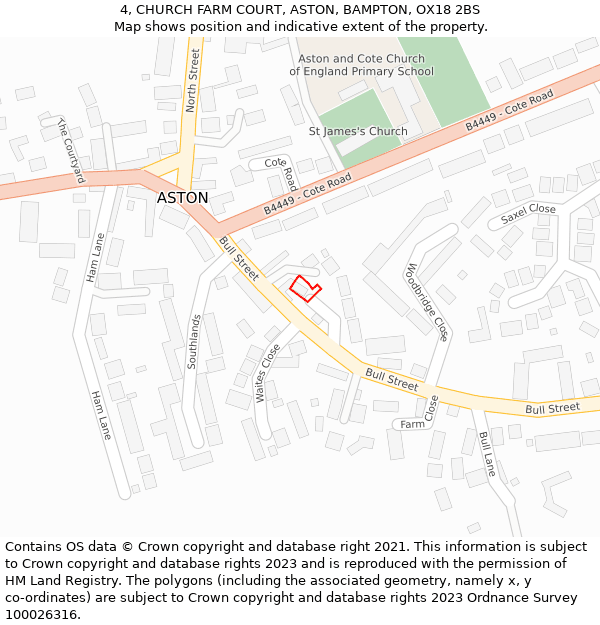 4, CHURCH FARM COURT, ASTON, BAMPTON, OX18 2BS: Location map and indicative extent of plot