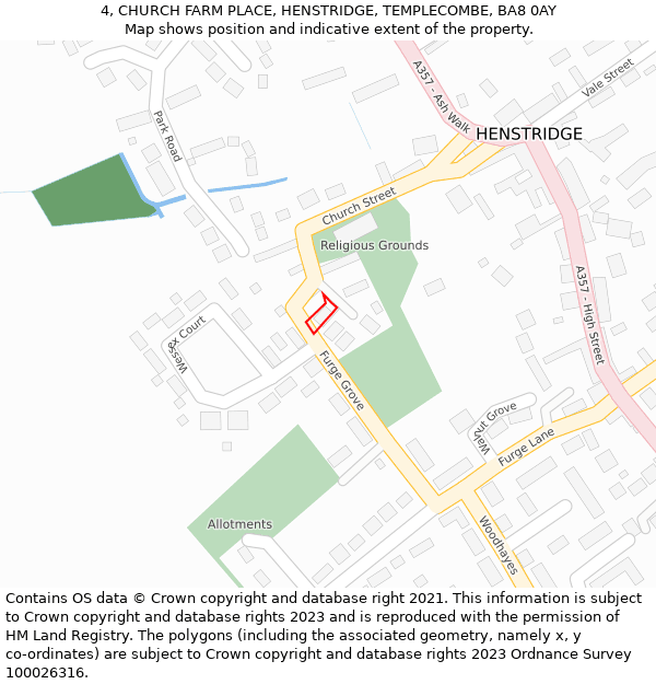 4, CHURCH FARM PLACE, HENSTRIDGE, TEMPLECOMBE, BA8 0AY: Location map and indicative extent of plot