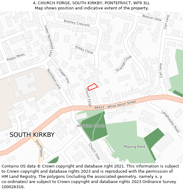 4, CHURCH FORGE, SOUTH KIRKBY, PONTEFRACT, WF9 3LL: Location map and indicative extent of plot