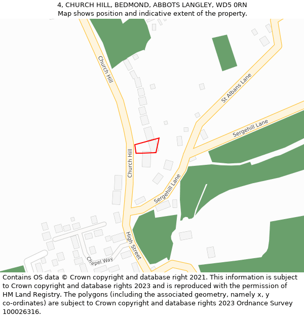 4, CHURCH HILL, BEDMOND, ABBOTS LANGLEY, WD5 0RN: Location map and indicative extent of plot