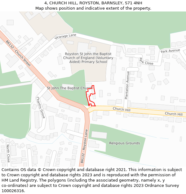 4, CHURCH HILL, ROYSTON, BARNSLEY, S71 4NH: Location map and indicative extent of plot