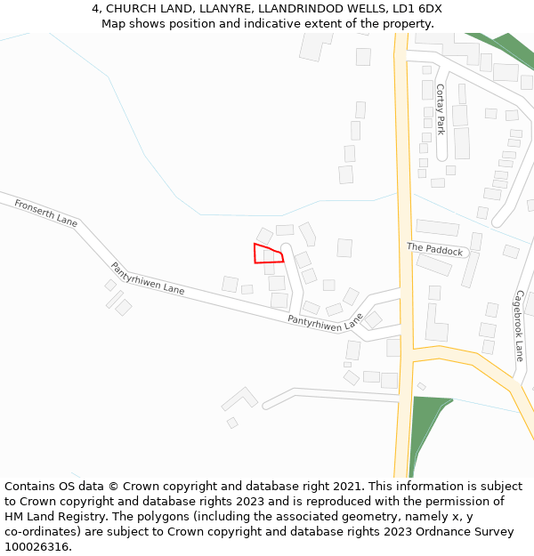 4, CHURCH LAND, LLANYRE, LLANDRINDOD WELLS, LD1 6DX: Location map and indicative extent of plot