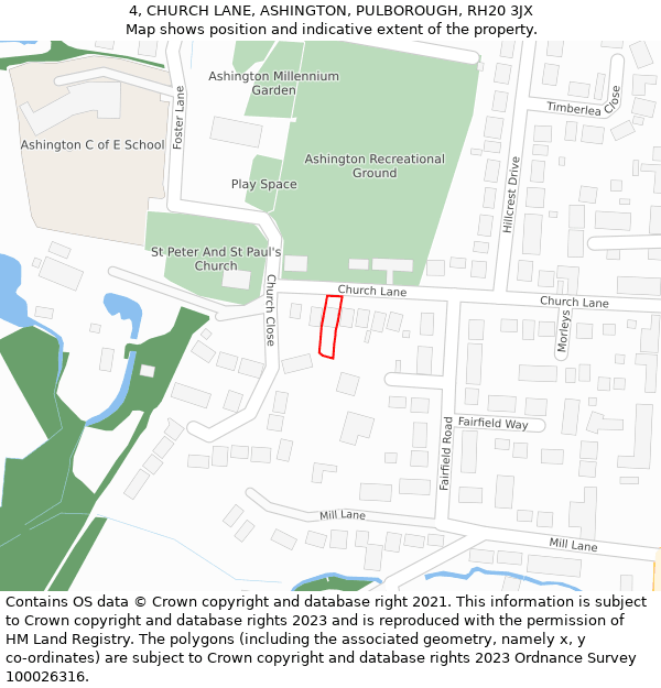 4, CHURCH LANE, ASHINGTON, PULBOROUGH, RH20 3JX: Location map and indicative extent of plot