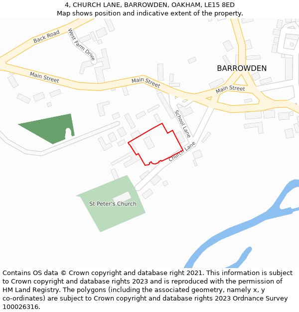 4, CHURCH LANE, BARROWDEN, OAKHAM, LE15 8ED: Location map and indicative extent of plot