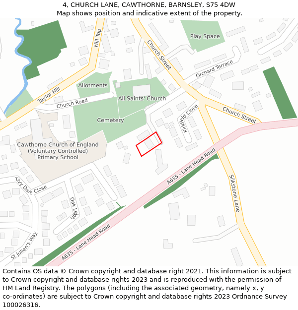 4, CHURCH LANE, CAWTHORNE, BARNSLEY, S75 4DW: Location map and indicative extent of plot