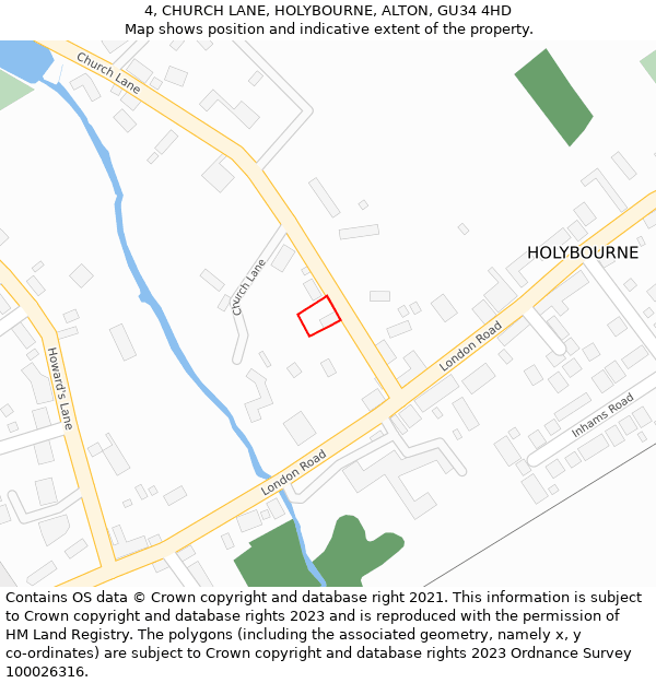 4, CHURCH LANE, HOLYBOURNE, ALTON, GU34 4HD: Location map and indicative extent of plot