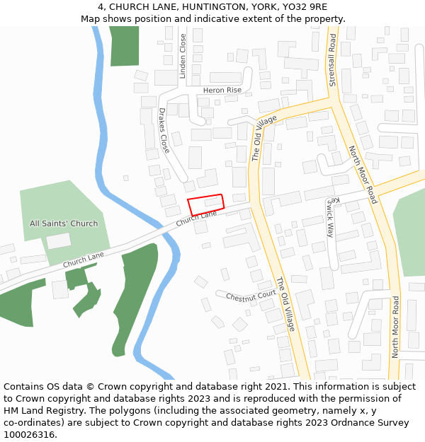 4, CHURCH LANE, HUNTINGTON, YORK, YO32 9RE: Location map and indicative extent of plot