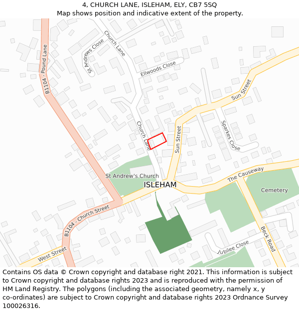 4, CHURCH LANE, ISLEHAM, ELY, CB7 5SQ: Location map and indicative extent of plot