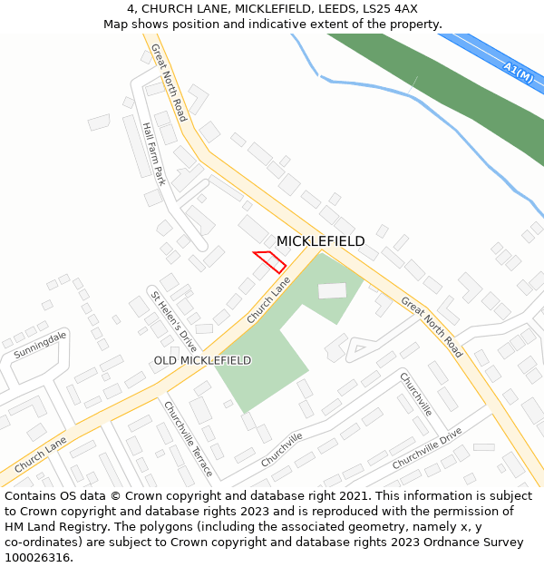 4, CHURCH LANE, MICKLEFIELD, LEEDS, LS25 4AX: Location map and indicative extent of plot