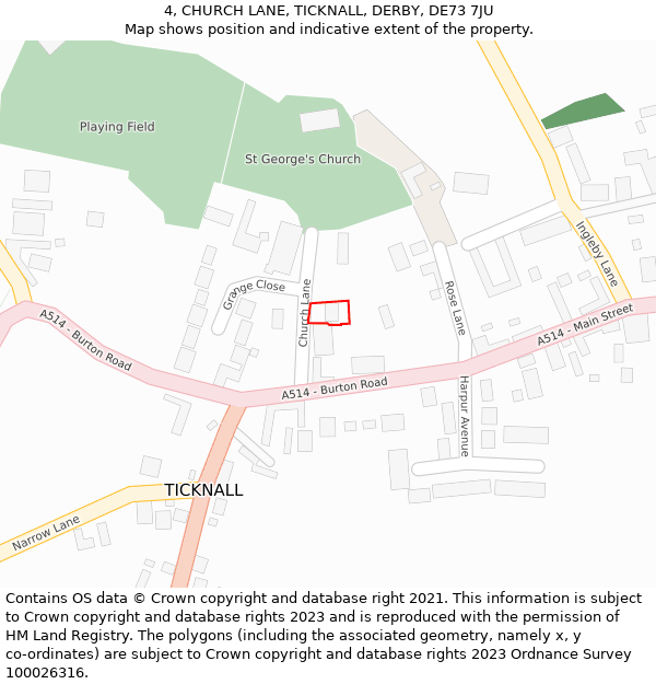 4, CHURCH LANE, TICKNALL, DERBY, DE73 7JU: Location map and indicative extent of plot