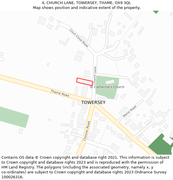 4, CHURCH LANE, TOWERSEY, THAME, OX9 3QL: Location map and indicative extent of plot