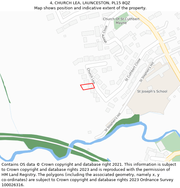 4, CHURCH LEA, LAUNCESTON, PL15 8QZ: Location map and indicative extent of plot
