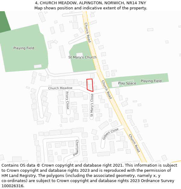 4, CHURCH MEADOW, ALPINGTON, NORWICH, NR14 7NY: Location map and indicative extent of plot