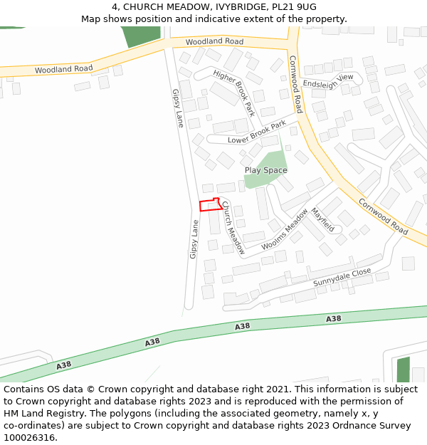 4, CHURCH MEADOW, IVYBRIDGE, PL21 9UG: Location map and indicative extent of plot