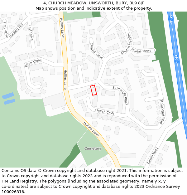 4, CHURCH MEADOW, UNSWORTH, BURY, BL9 8JF: Location map and indicative extent of plot