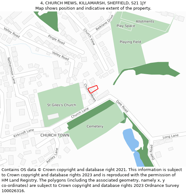 4, CHURCH MEWS, KILLAMARSH, SHEFFIELD, S21 1JY: Location map and indicative extent of plot