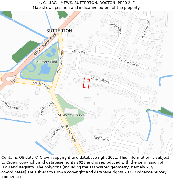 4, CHURCH MEWS, SUTTERTON, BOSTON, PE20 2LE: Location map and indicative extent of plot
