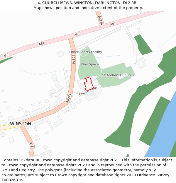 4, CHURCH MEWS, WINSTON, DARLINGTON, DL2 3RL: Location map and indicative extent of plot