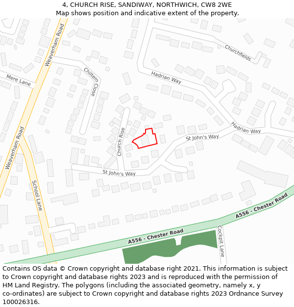 4, CHURCH RISE, SANDIWAY, NORTHWICH, CW8 2WE: Location map and indicative extent of plot