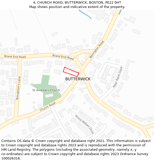 4, CHURCH ROAD, BUTTERWICK, BOSTON, PE22 0HT: Location map and indicative extent of plot