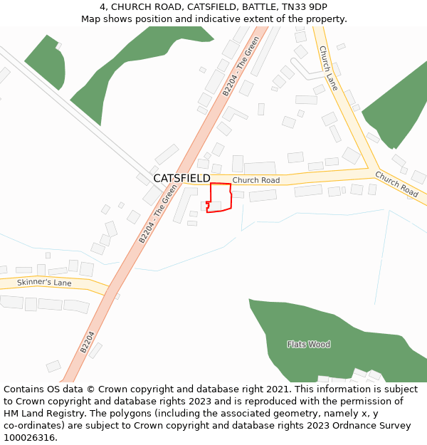 4, CHURCH ROAD, CATSFIELD, BATTLE, TN33 9DP: Location map and indicative extent of plot