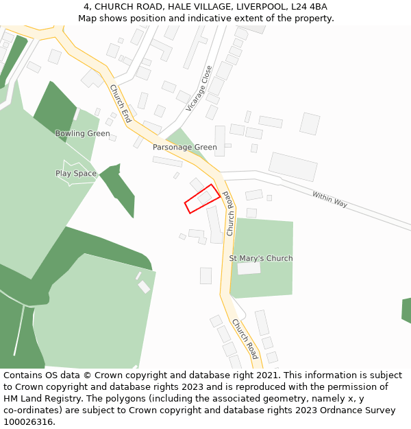 4, CHURCH ROAD, HALE VILLAGE, LIVERPOOL, L24 4BA: Location map and indicative extent of plot