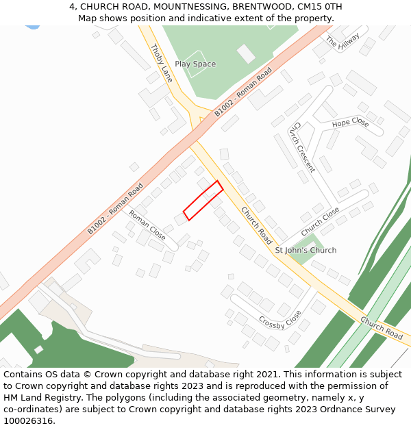 4, CHURCH ROAD, MOUNTNESSING, BRENTWOOD, CM15 0TH: Location map and indicative extent of plot