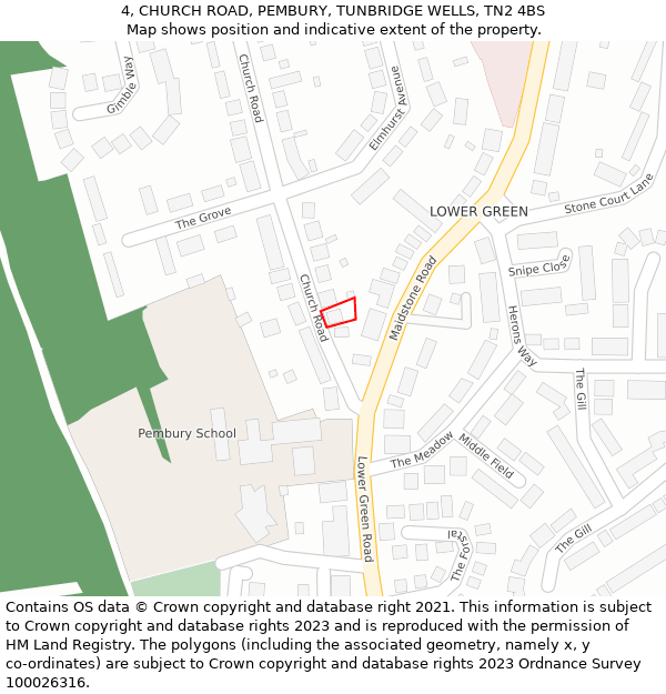 4, CHURCH ROAD, PEMBURY, TUNBRIDGE WELLS, TN2 4BS: Location map and indicative extent of plot