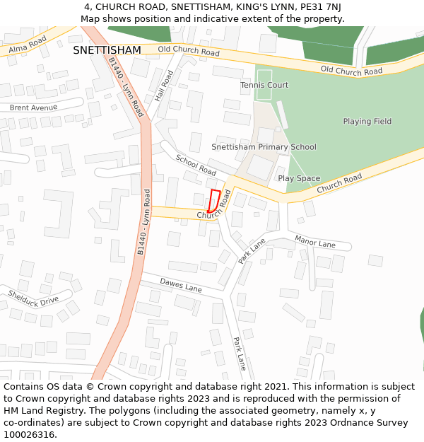 4, CHURCH ROAD, SNETTISHAM, KING'S LYNN, PE31 7NJ: Location map and indicative extent of plot