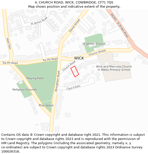 4, CHURCH ROAD, WICK, COWBRIDGE, CF71 7QS: Location map and indicative extent of plot